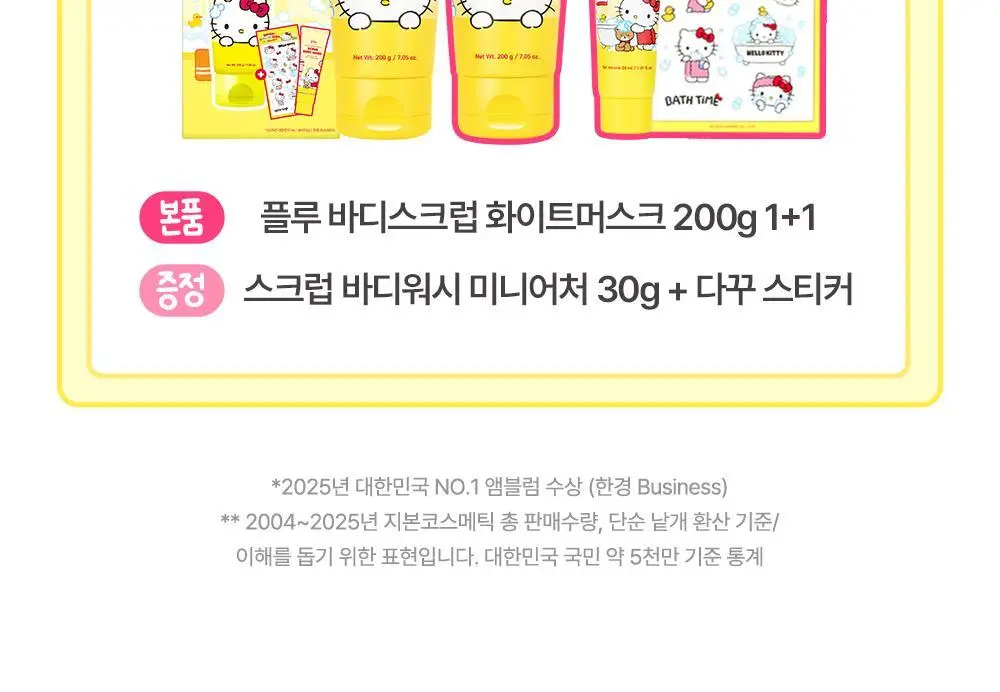 [1등스크럽/5천만판매] 플루X헬로키티 오리지널 바디스크럽 화이트머스크 1+1 한정기획 상세페이지 3